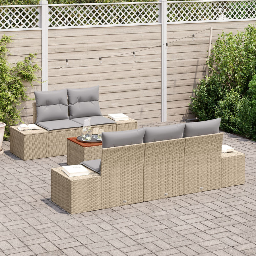 6-Delige Tuin Sofa Set Met Kussens Beige Poly Rattan Acacia