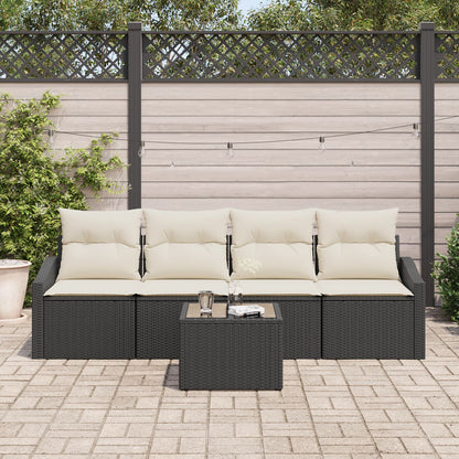 5-Delige Tuin Sofa Set Met Kussens Zwart Poly Rattan