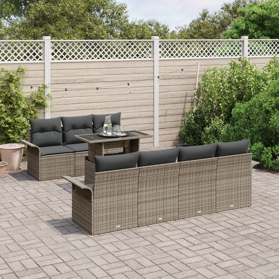 8-Delige Tuin Sofa Set Met Kussens Grijs Poly Rattan