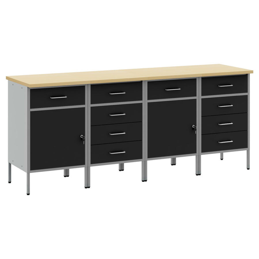 4-Delige Werkkast Set En Grijs Gelaagd Hout En Staal 4x (2x84/2x85 cm) Zwart 4x kast