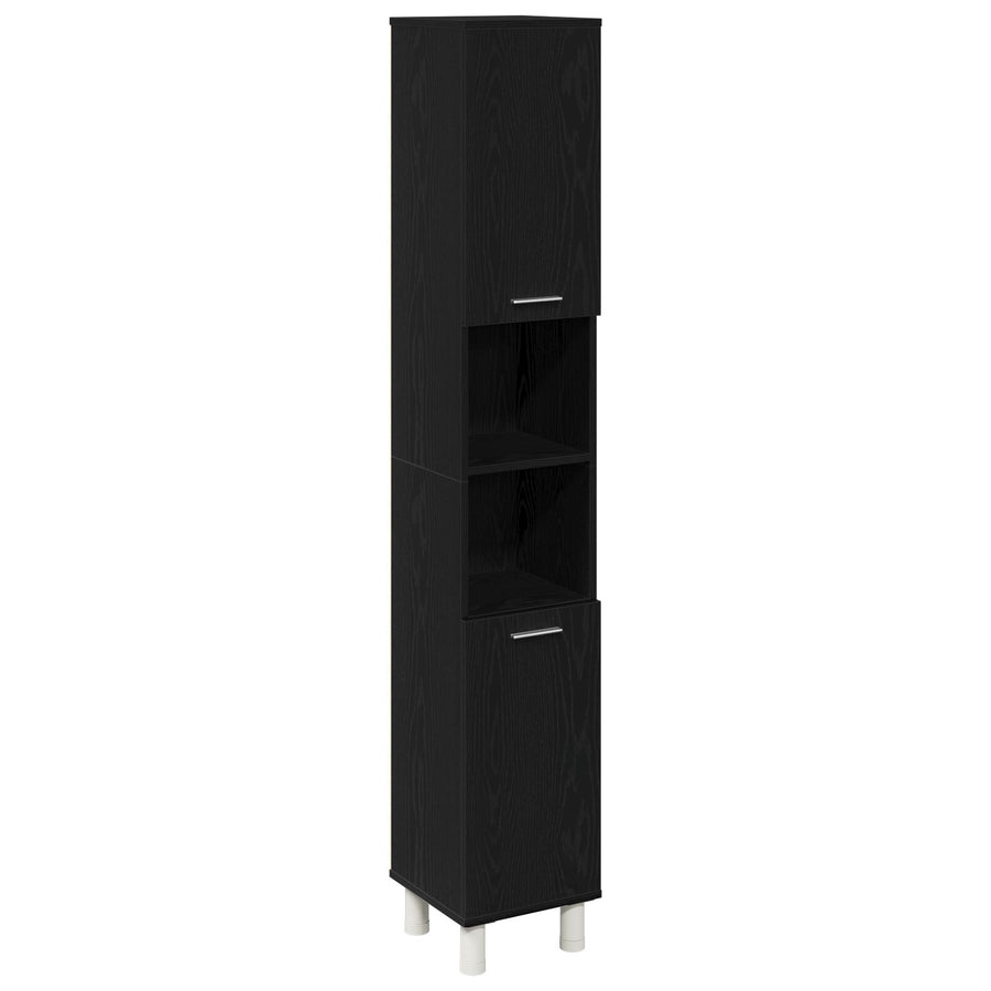 Badkamerkast Zwart Eiken 30X30X179 Cm Geengineerd Hout