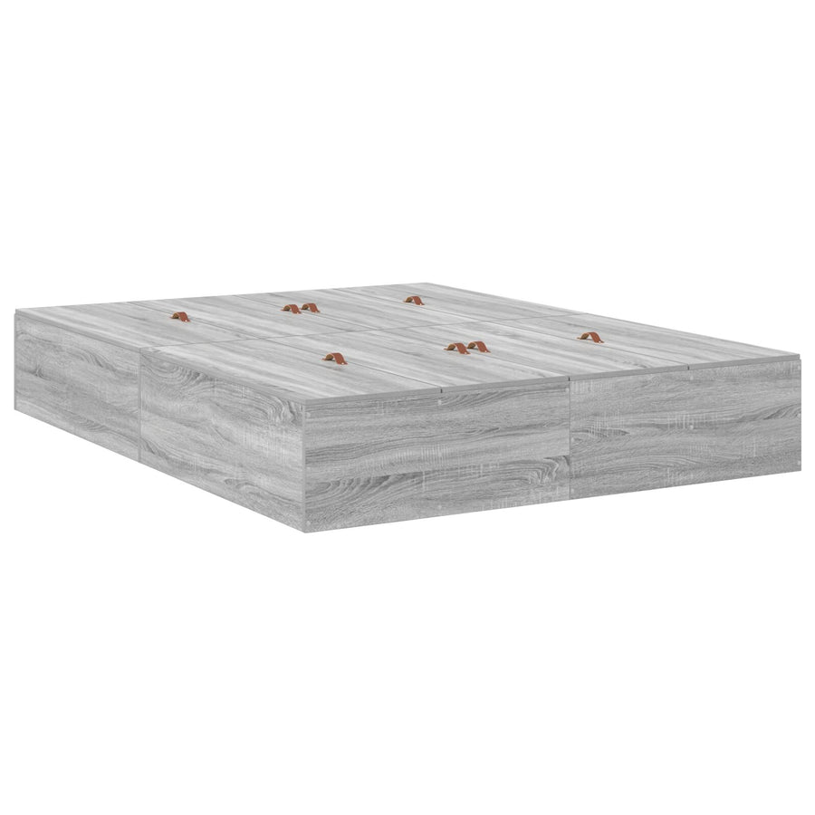 Opslagbedframe Grijs Sonoma Bewerkt Hout 160 X 200 Cm Artisanaal Eiken