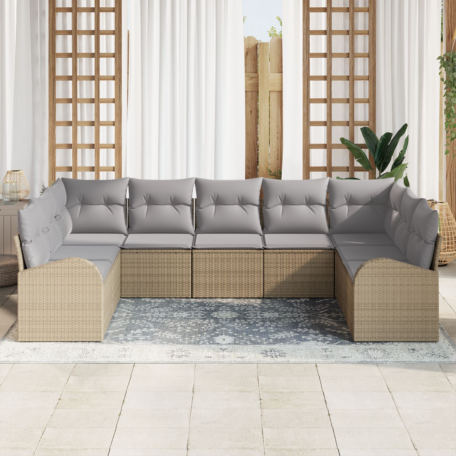 9-Delige Tuin Sofa Set Met Kussens Beige Poly Riet