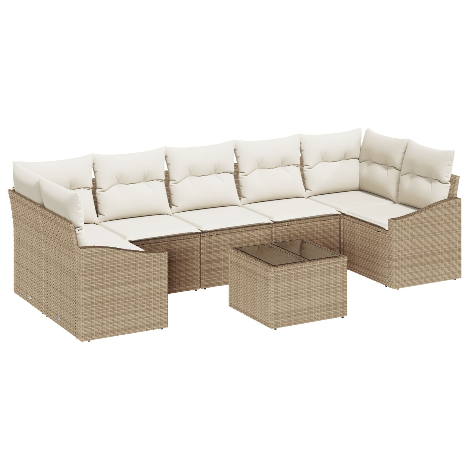 8-Delige Tuinbankset Met Kussens Beige Poly Rattan Gegalvaniseerd Staal