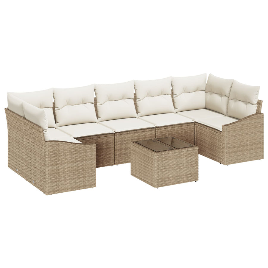 8-Delige Tuinbankset Met Kussens Beige Poly Rattan Gegalvaniseerd Staal