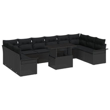 11-Delige Tuinbankset Met Kussens Zwarte Poly Rattan