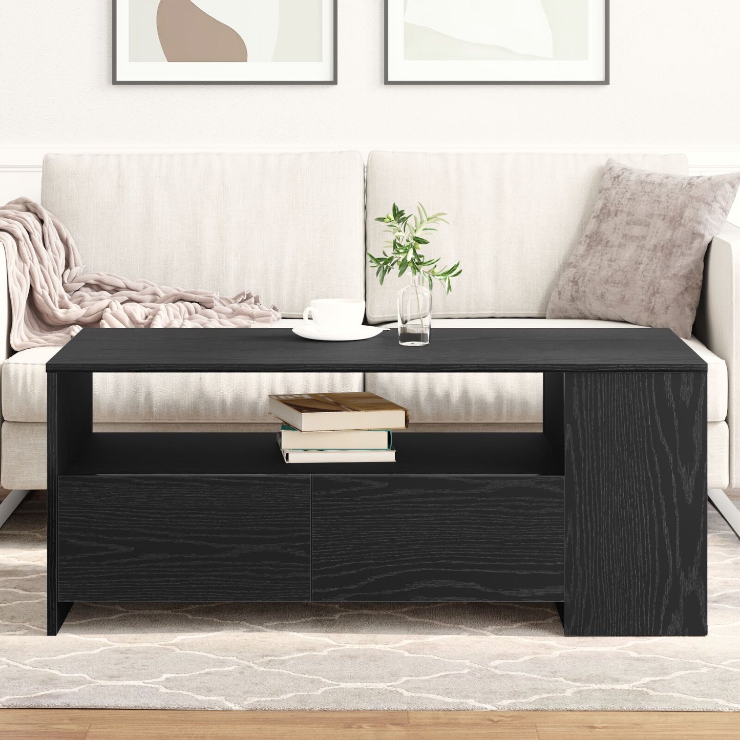 Zwarte Eikenhouten Salontafel 102X55X43.5 Cm Gemaakt Van Engineered Wood