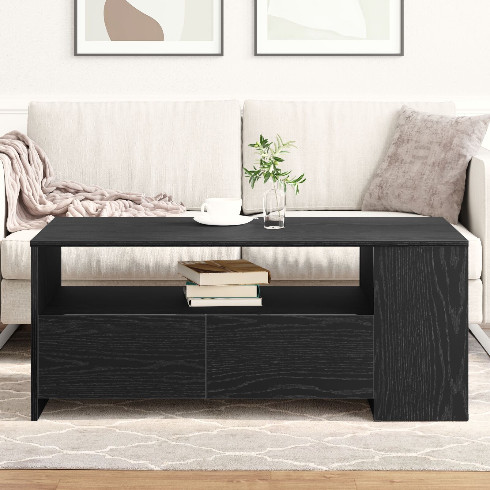 Zwarte Eikenhouten Salontafel 102X55X43.5 Cm Gemaakt Van Engineered Wood
