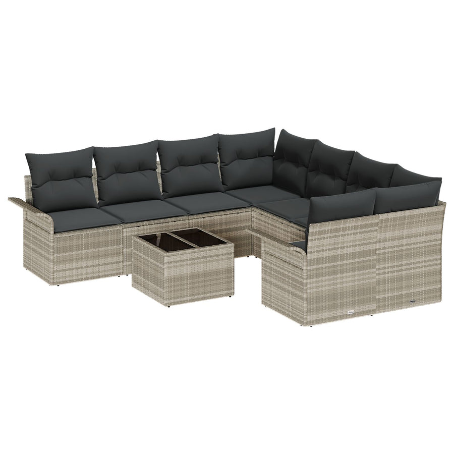 9-Delige Tuin Sofa Set Met Kussens Lichtgrijs Poly Rattan
