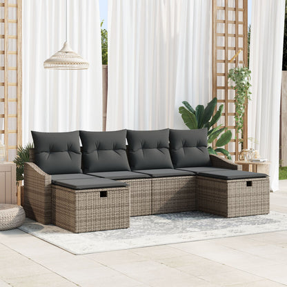 6-Delige Tuinbankset Met Kussens Grijs Poly Rattan Wit