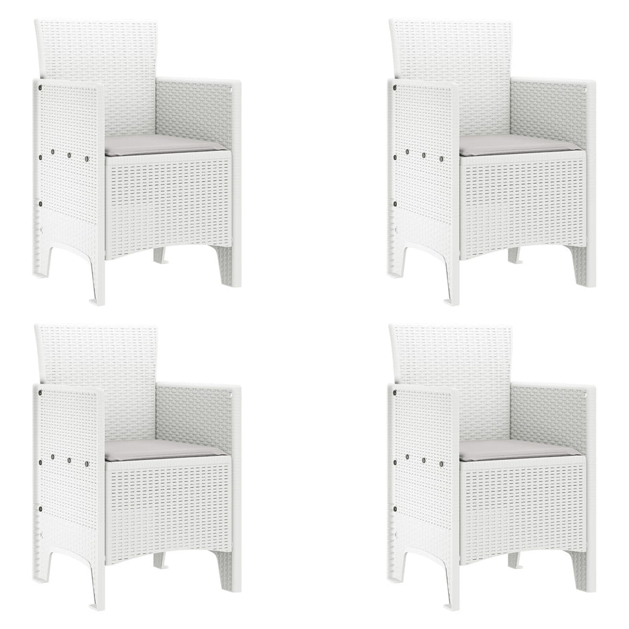 5-Delige Tuin Eettafel Set Met Kussens Wit Poly Rattan