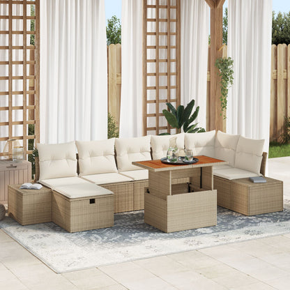 8-Delige Tuinsofa Set Met Kussens Beige Poly Rattan