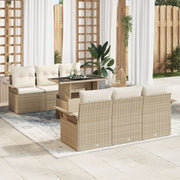 Tuinset poly rattan 7-delig beige