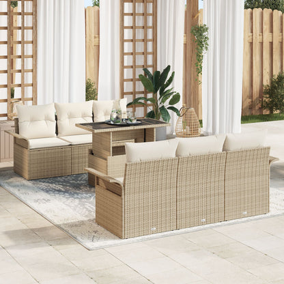 7 Delige Tuin Sofa Set Met Kussens Beige Poly Rattan
