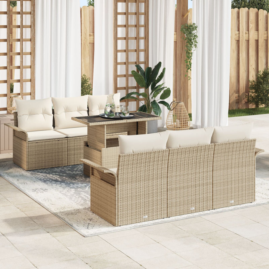 7 Delige Tuin Sofa Set Met Kussens Beige Poly Rattan