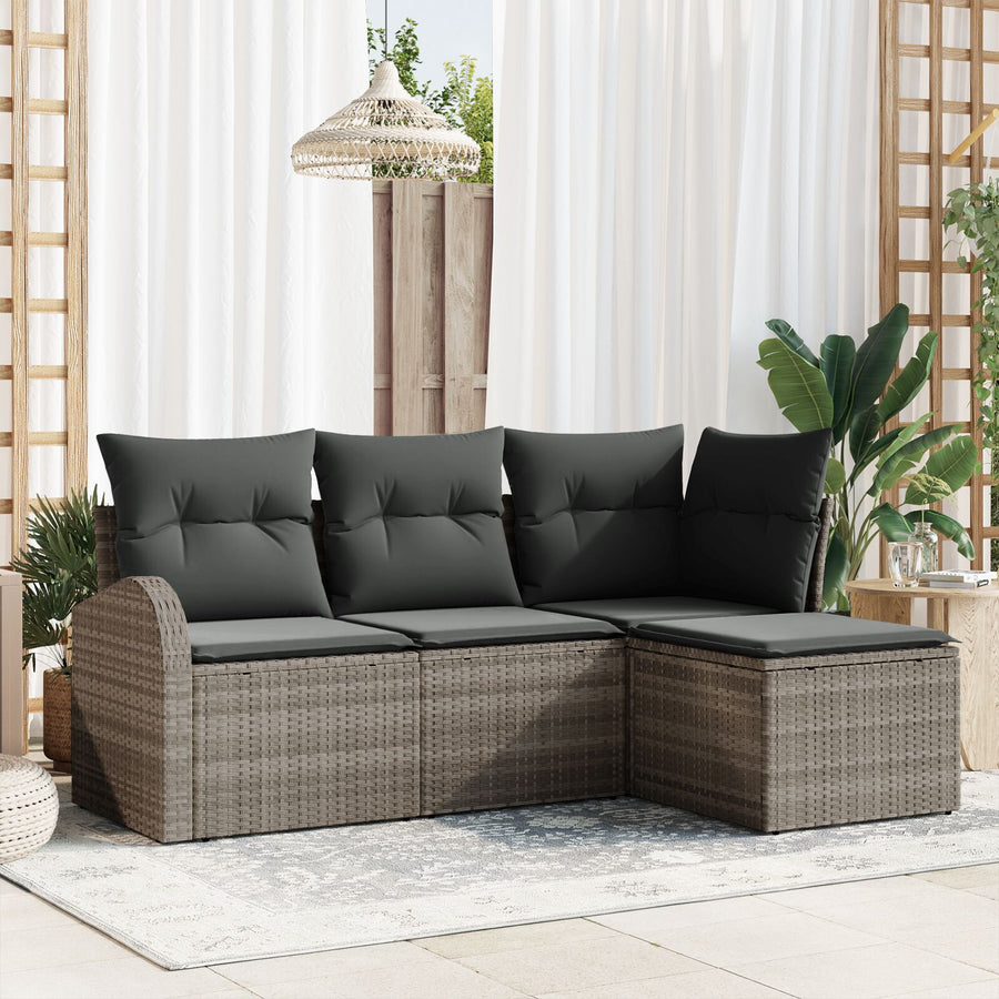 4-Delige Tuin Sofa Set Met Kussens Grijs Poly Rieten