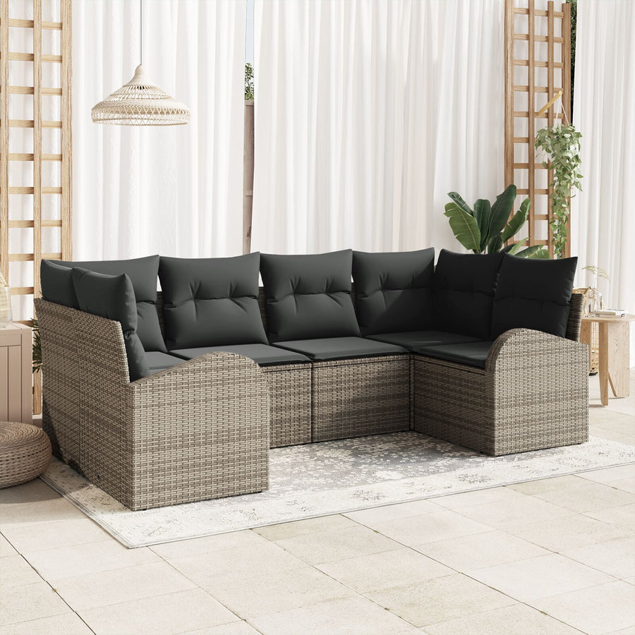 6-Delige Tuin Sofa Set Met Kussens Grijs Poly Rattan