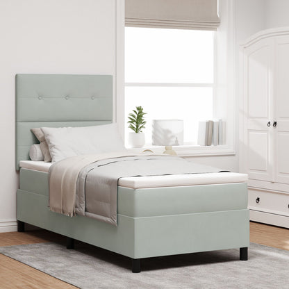 Boxspring Bed Met Matras Lichtgrijs 90X200 Cm Fluweel Blauw
