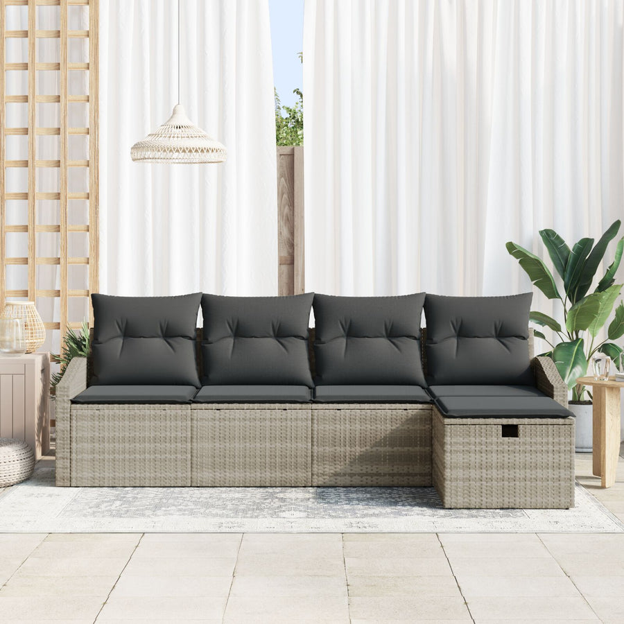 5-Delige Tuin Sofa Set Met Kussens Lichtgrijs Poly Rattan Wit