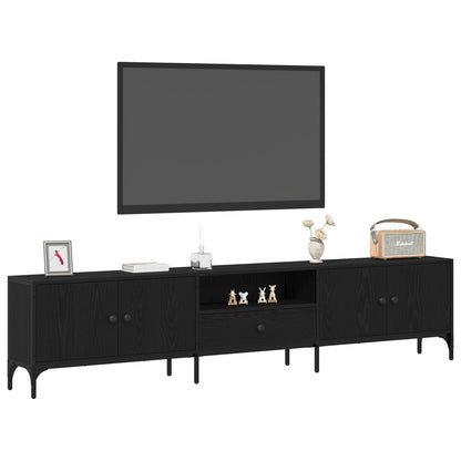 Tv-Meubel Met Lade Zwart Eiken 200X25X44 Cm Bewerkt Hout Zwart Eiken
