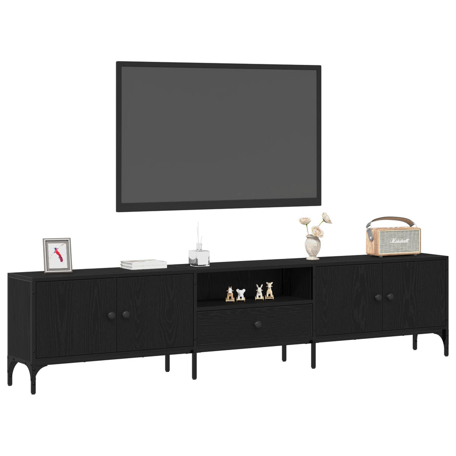 Tv-Meubel Met Lade Zwart Eiken 200X25X44 Cm Bewerkt Hout Zwart Eiken