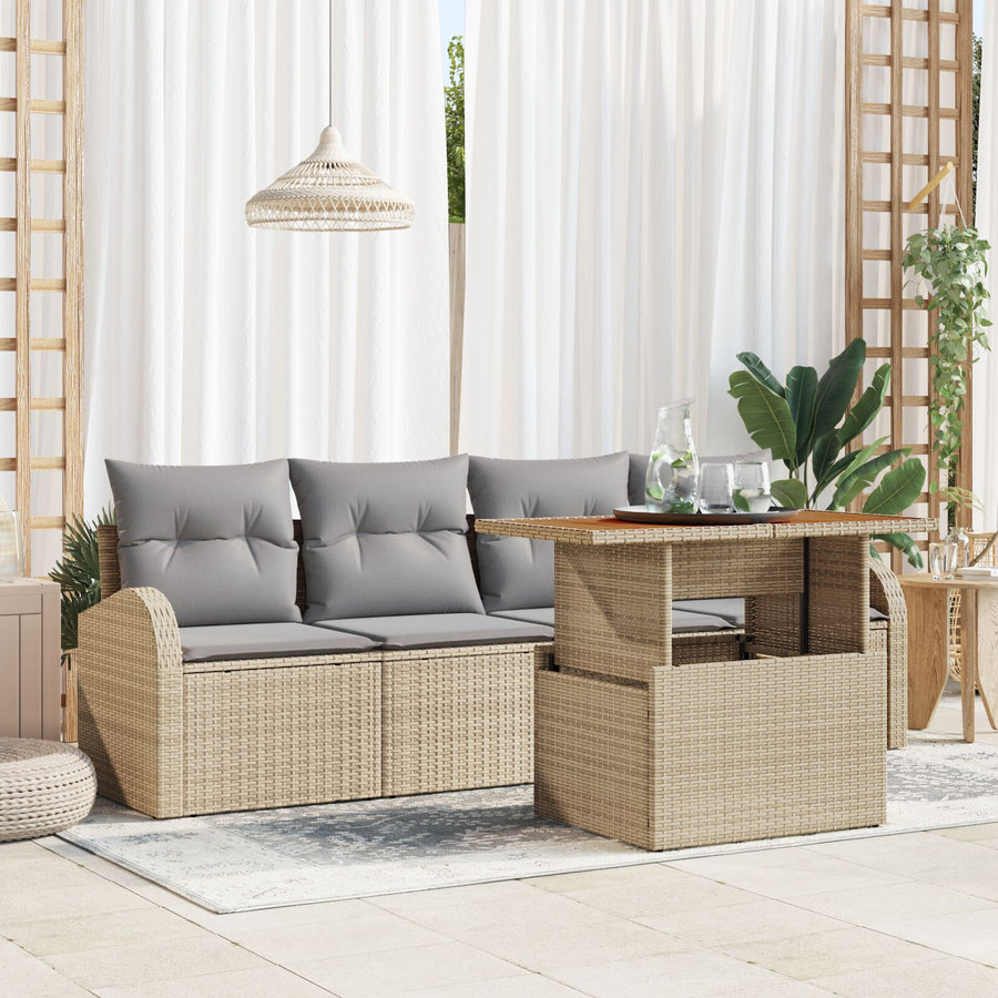 5 Delige Tuin Eetset Met Kussens Beige Poly Rattan Acacia