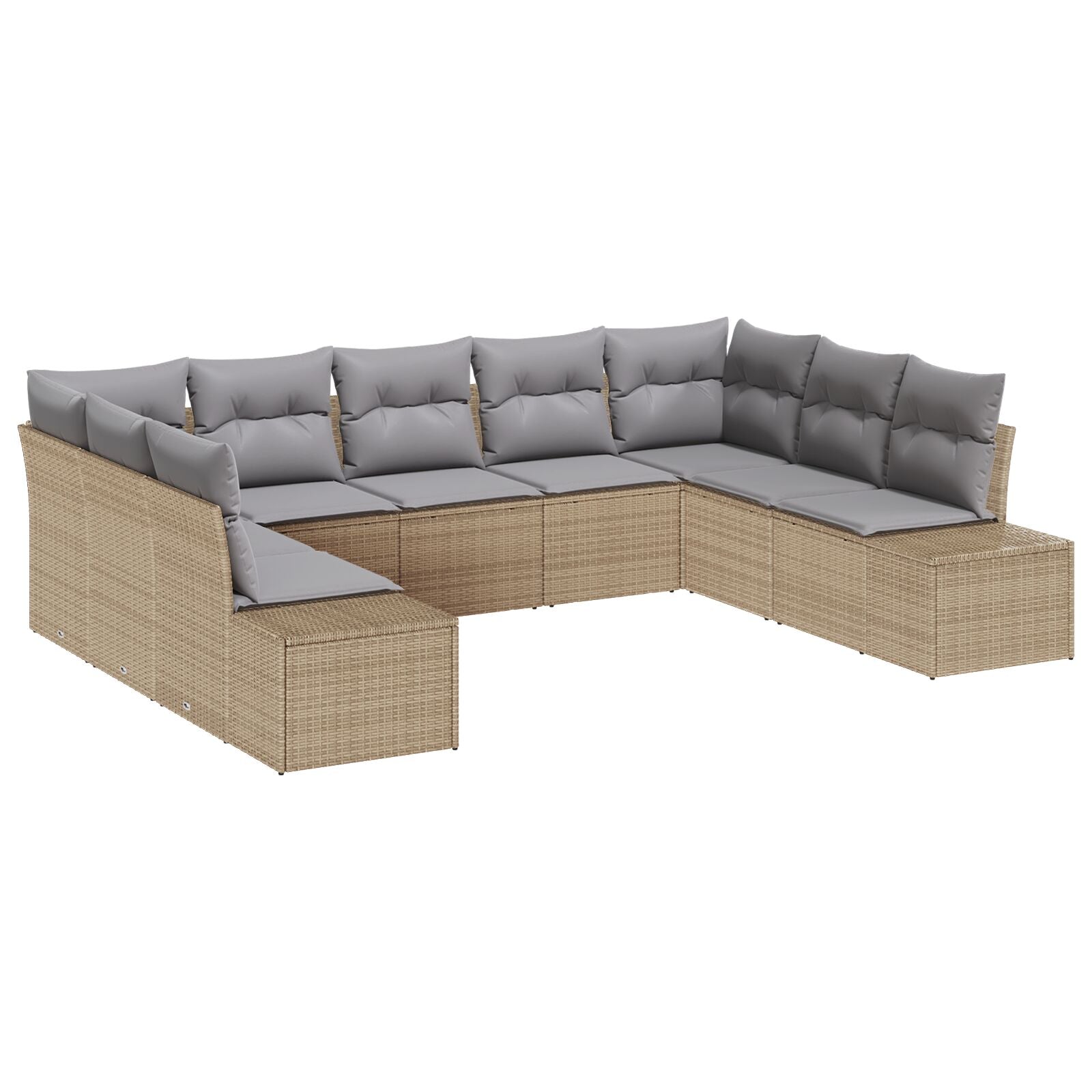 9-Delige Tuin Sofa Set Met Kussens Poly Rattan Beige en grijs zonder tafel