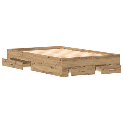 Bedframe Met Lades Artisan Eiken 120X200 Cm Bewerkt Hout Ambachtelijk Eiken