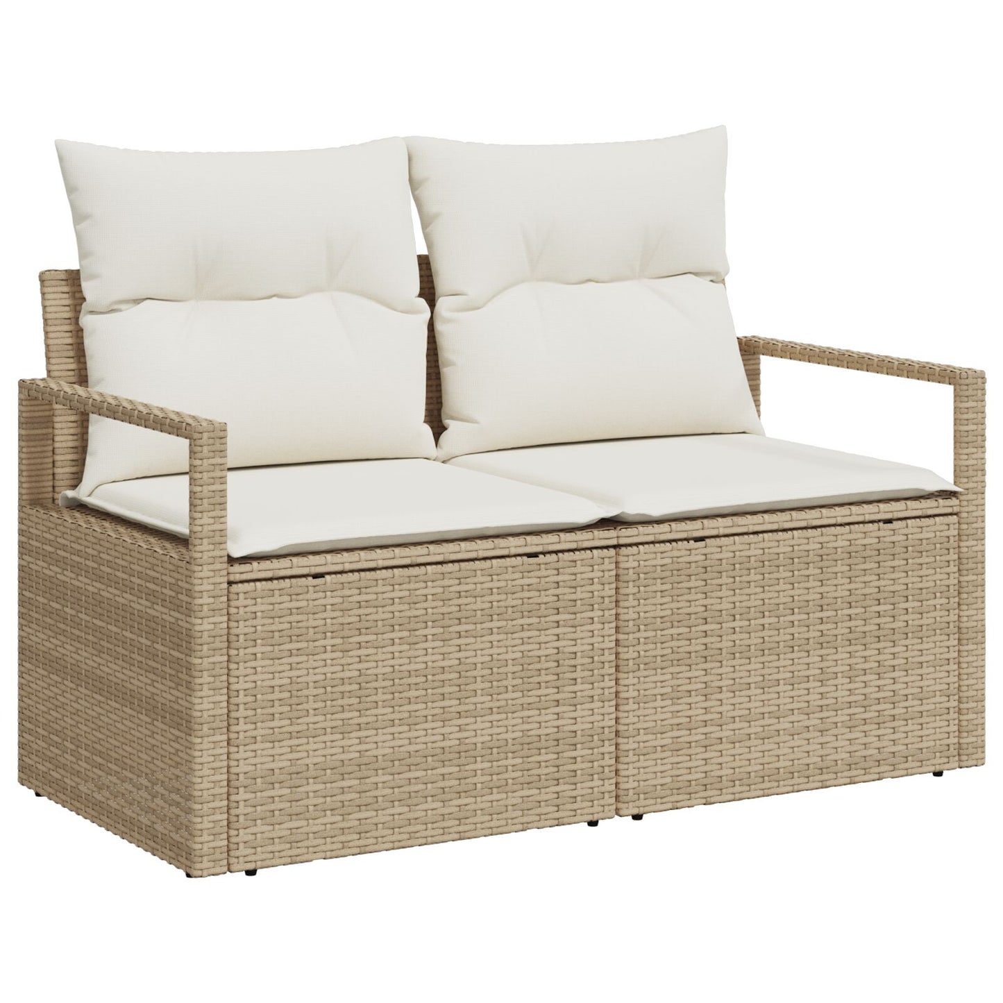 3-Delige Tuinsofa Set Met Kussens Beige Poly Riet, 2-Zits Tuinsofa Met Opbergruimte & Kussens Beige Poly Riet Gegalvaniseerd Staal