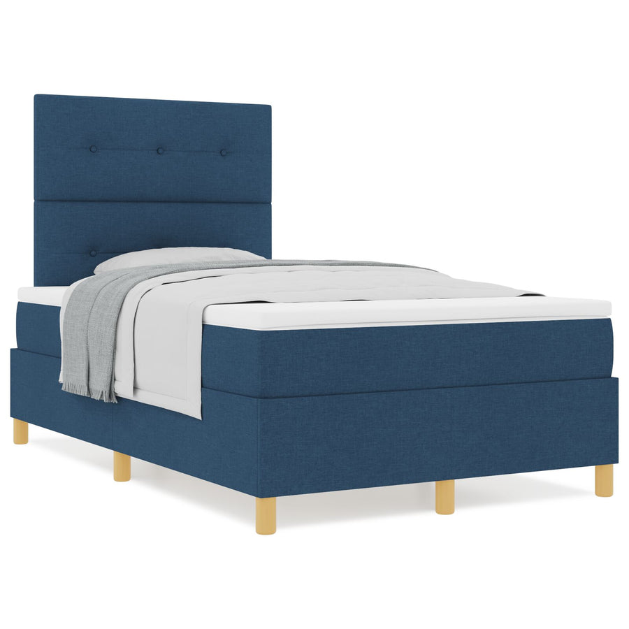 Boxspringbed Met Matras Blauw Klein Dubbel Stof Blauw