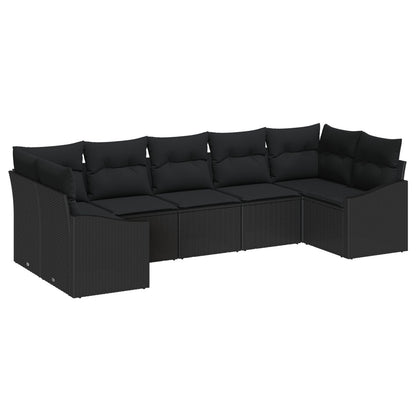 Tuin Sofa Set Set Van 7 Zwart Rattan En Polyester Tuin Loveseat