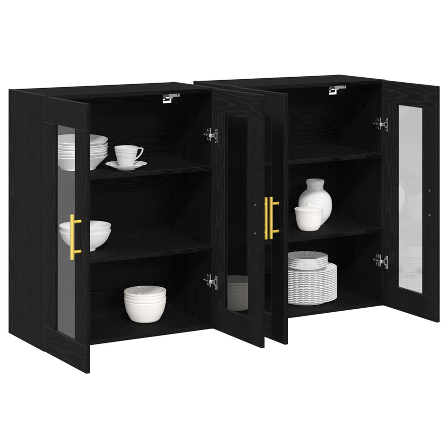 Wandkast Set Van 2 Zwart Eiken Bewerkt Hout 139 X 34 X 90 Cm