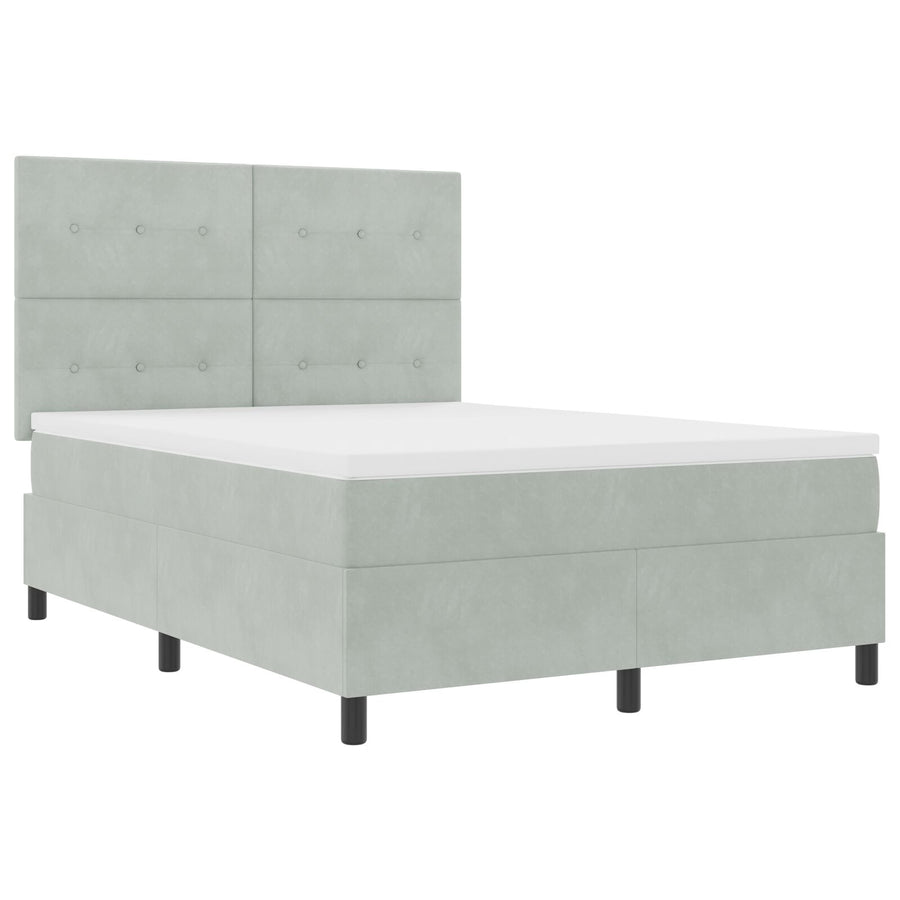 Boxspringbed Met Matras Lichtgrijs 140X200 Cm Fluweel Blauw