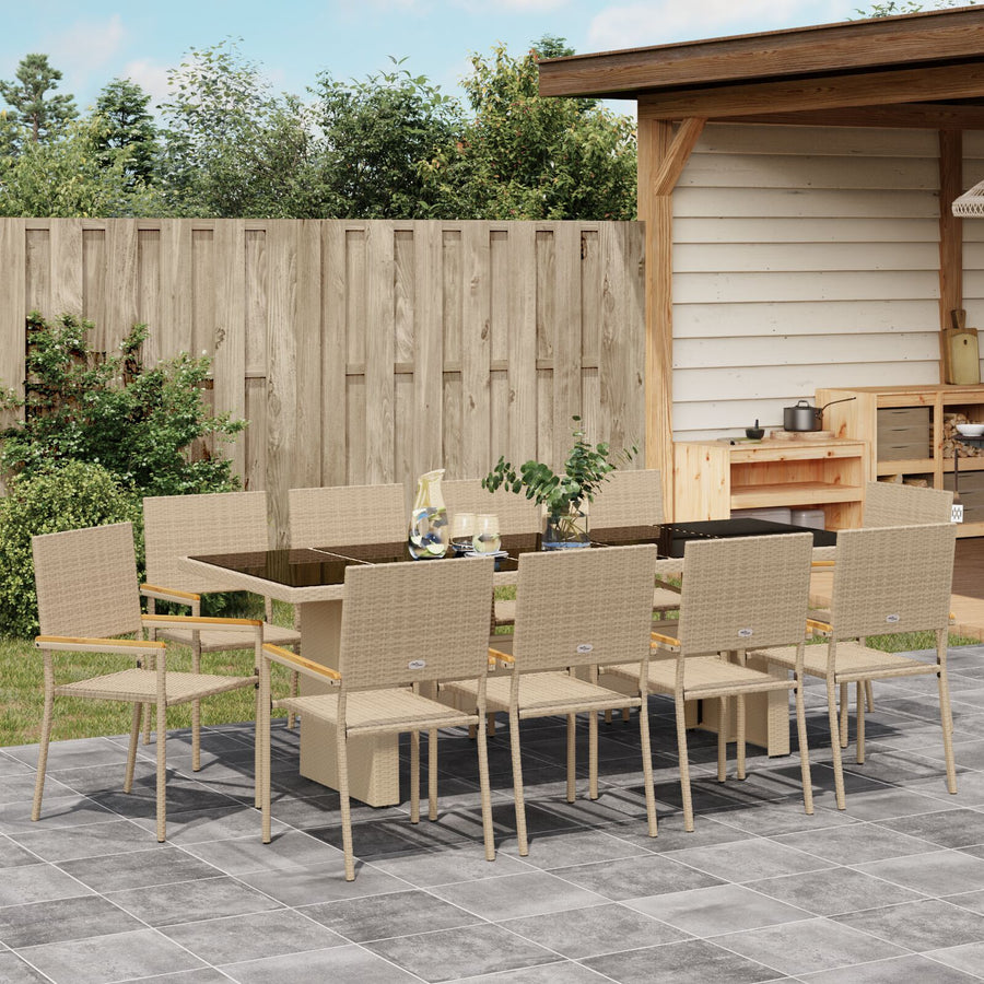 11-Delige Tuin Eetset Beige Poly Rattan Wit