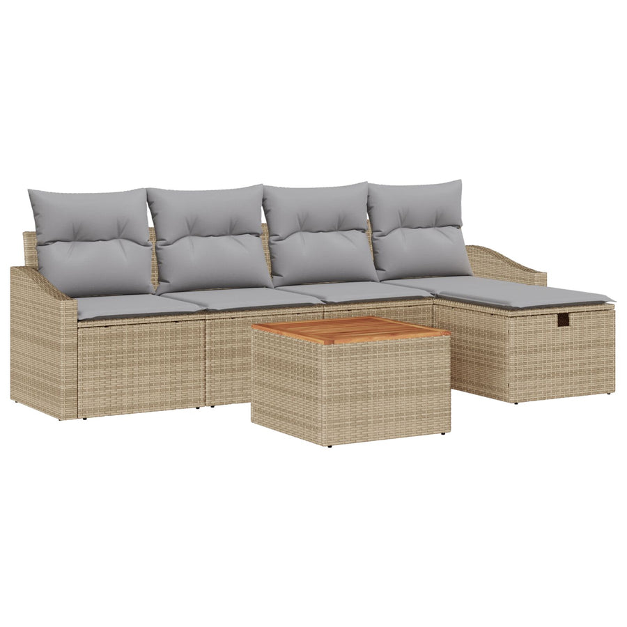 6-Delige Tuinbankenset Met Kussens Beige Poly Rattan