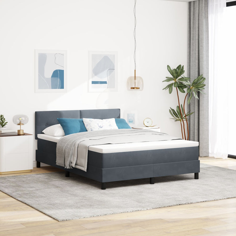 Boxspring Bed Met Matras Donkergrijs 140X200 Cm Fluweel Blauw