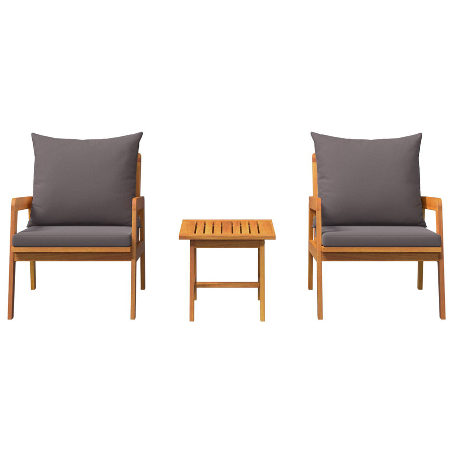 3-Delig Bistro Set Met Kussens Massief Acaciahout Donkergrijs 2x stoelen + tafel