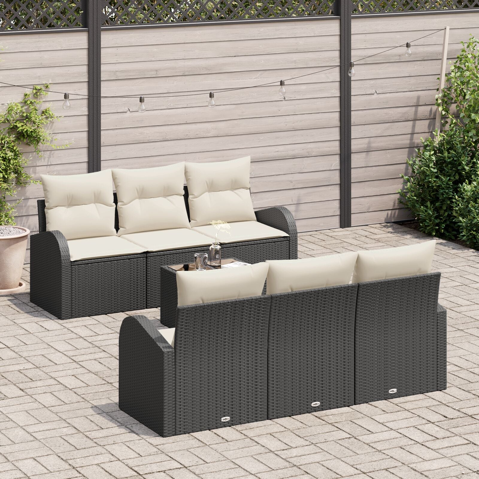 7-Persoons Tuin Sofa Set Met Kussens Zwart Poly Rattan