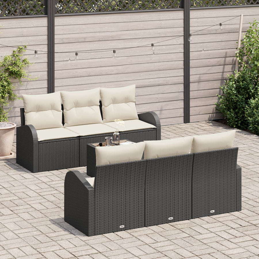 7-Persoons Tuin Sofa Set Met Kussens Zwart Poly Rattan