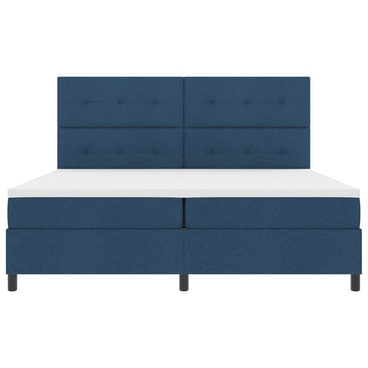 Boxspringbed Met Matras Stof Blauw 200 x 200 cm Knop tufted