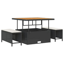 3-Delige Tuin Eettafel Set Met Kussens Poly Rattan Acacia 100 cm Zwart en crème 2 krukken