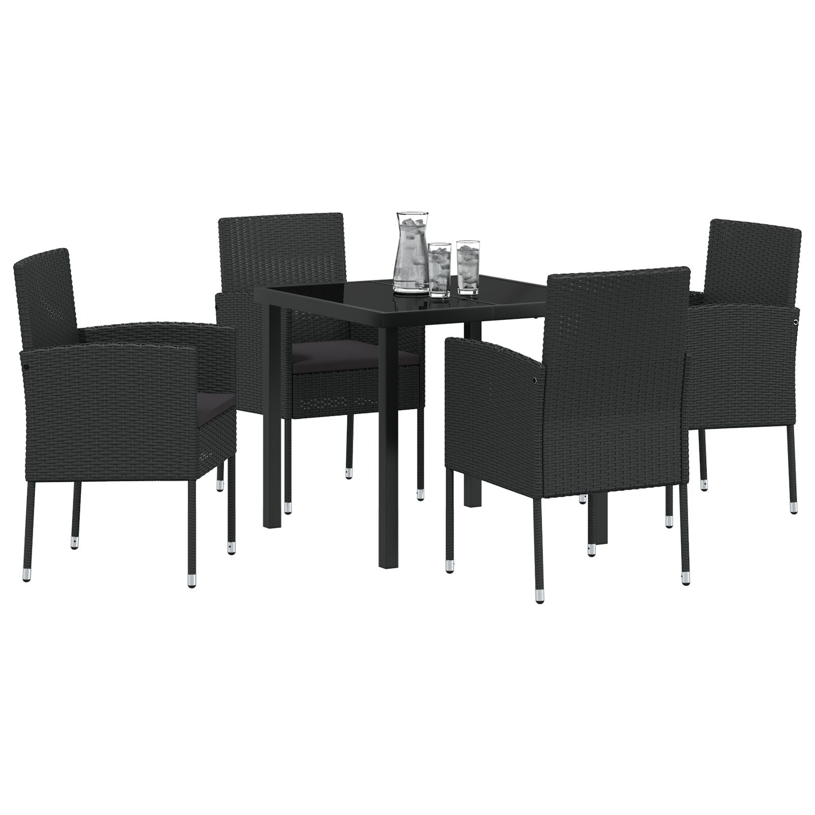 5-Delige Tuin Eetset Met Kussens Zwart Poly Rattan
