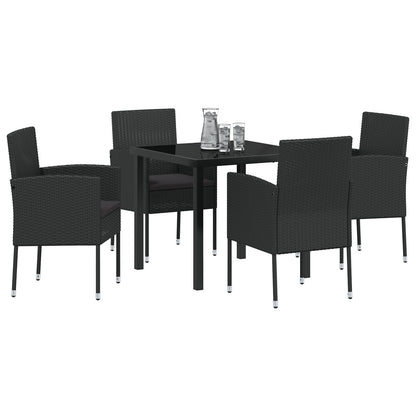 5-Delige Tuin Eetset Met Kussens Zwart Poly Rattan