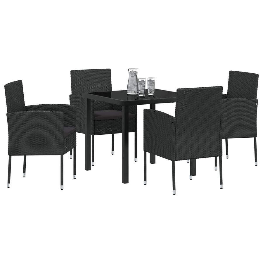 5-Delige Tuin Eetset Met Kussens Zwart Poly Rattan