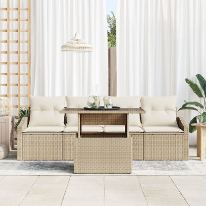 5-Delige Tuinbank Set Met Kussens Beige Poly Rattan
