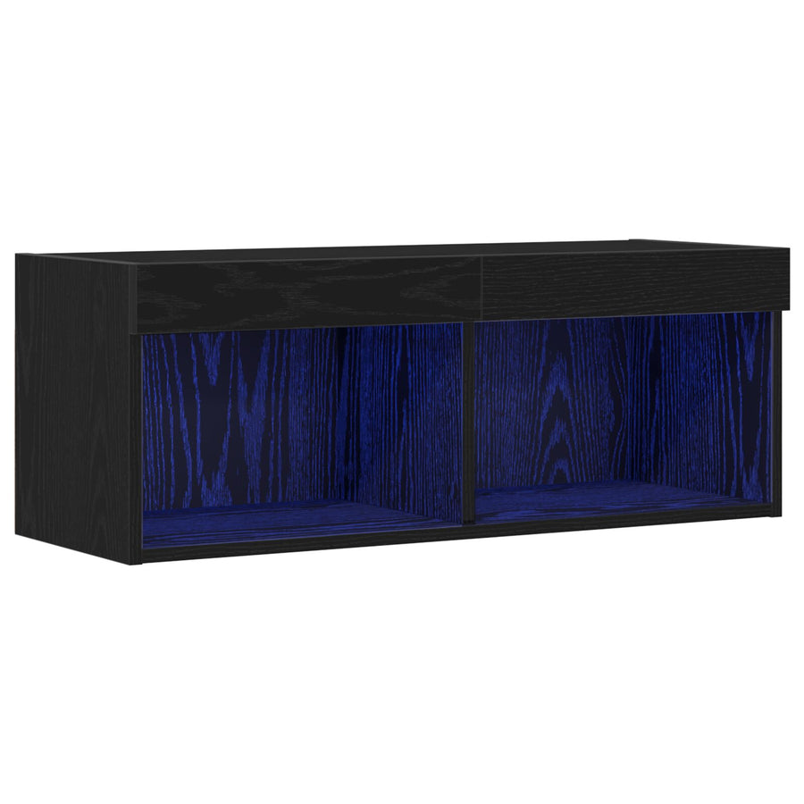 Tv Wandkast Met Led-Verlichting Hout 1 Zwart eiken