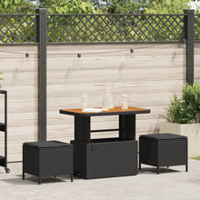 3-Delige Tuin Dineerset Met Kussens Poly Rattan Acaciahout 90 cm Zwart 2 stools