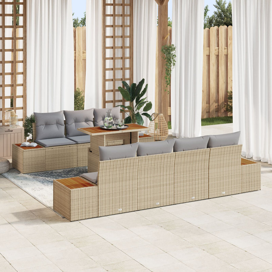 Tuin Sofa Set Set Van 8 Beige Riet Buiten Sofa Set Rechthoekig