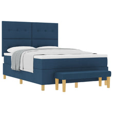 Boxspring Bed Met Matras & Bank Stof Blauw 160 x 200 cm Knopen geplooid