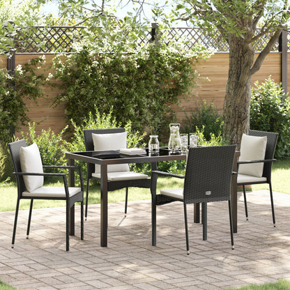5-Delige Tuin Eetset Met Kussens Zwart Poly Rattan